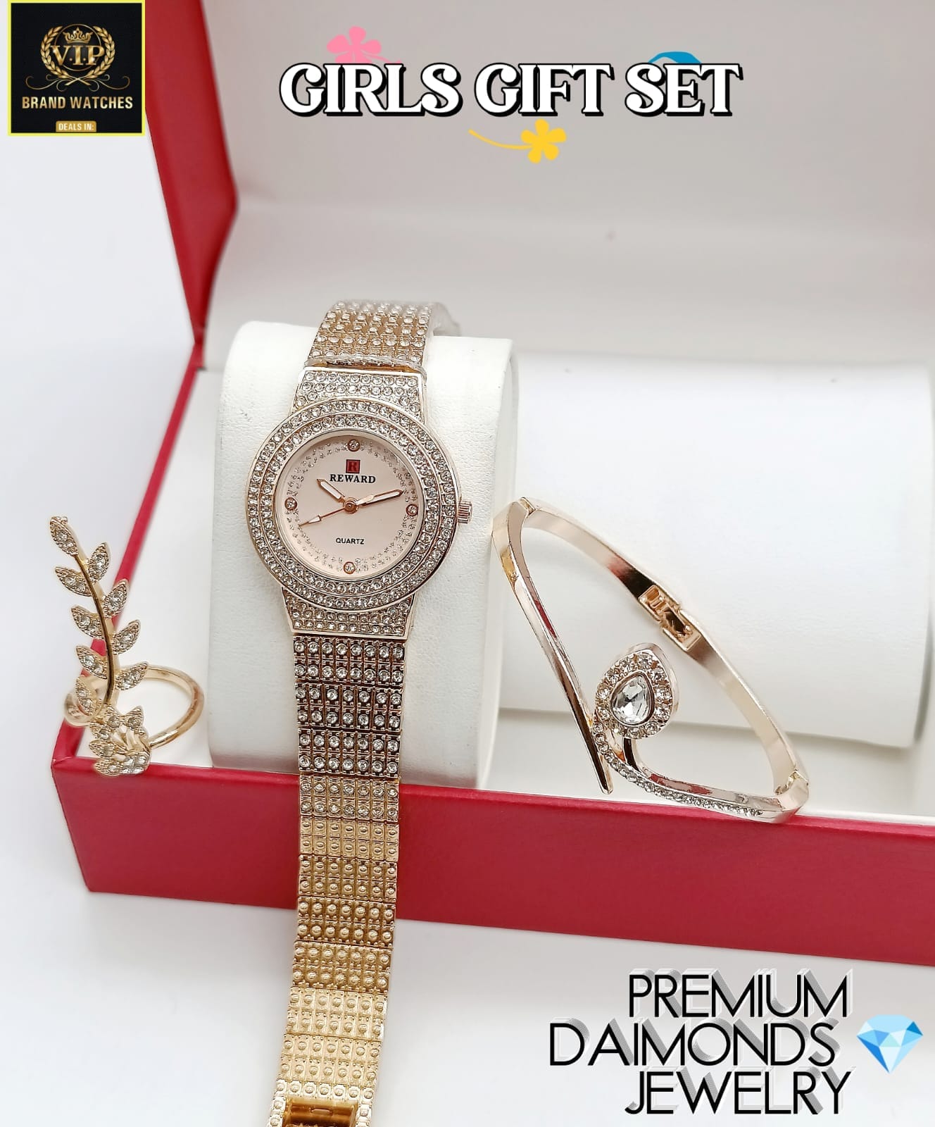 Pack Of 3 Set For Women GGS3 ( Watch + Bracelet + Ring )