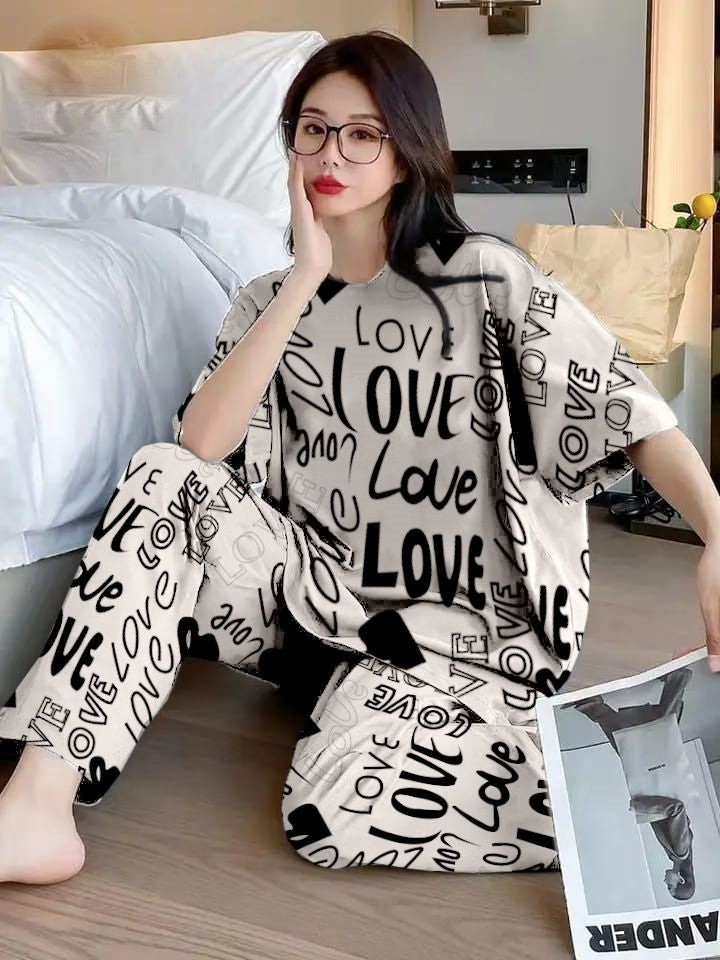 Haider Grey Love Nighty Suit For Women