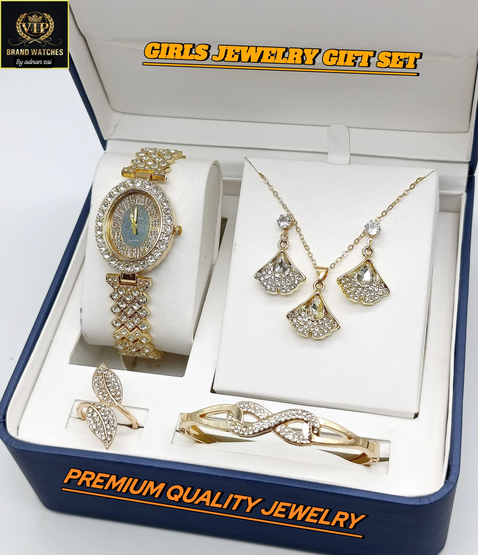 Pack Of 5 Watch Gift Set 05 ( Watch + Necklace + Bracelet + Ring + Earrings )