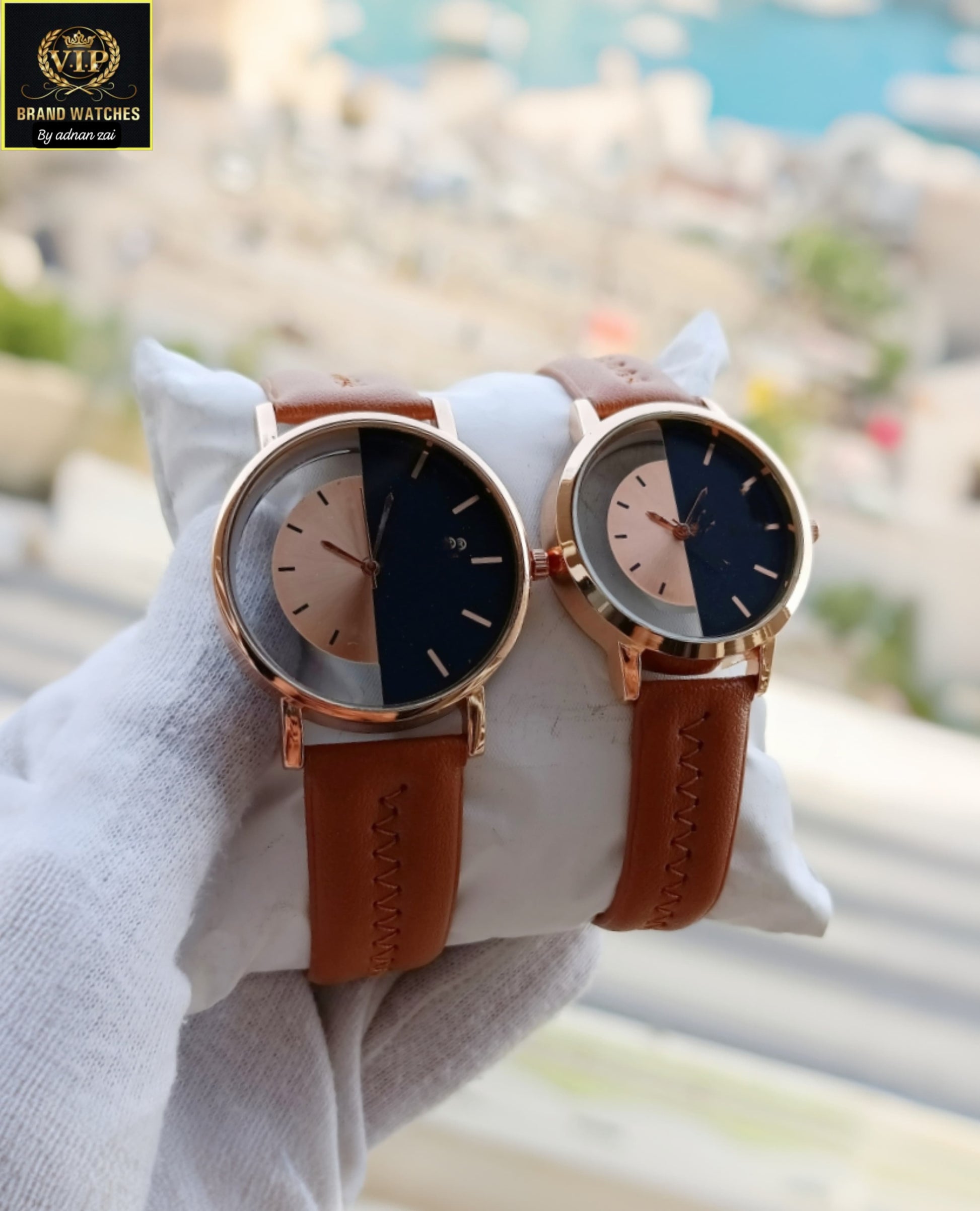 Premium Brown TOMI Couple Watches Double Glass Back