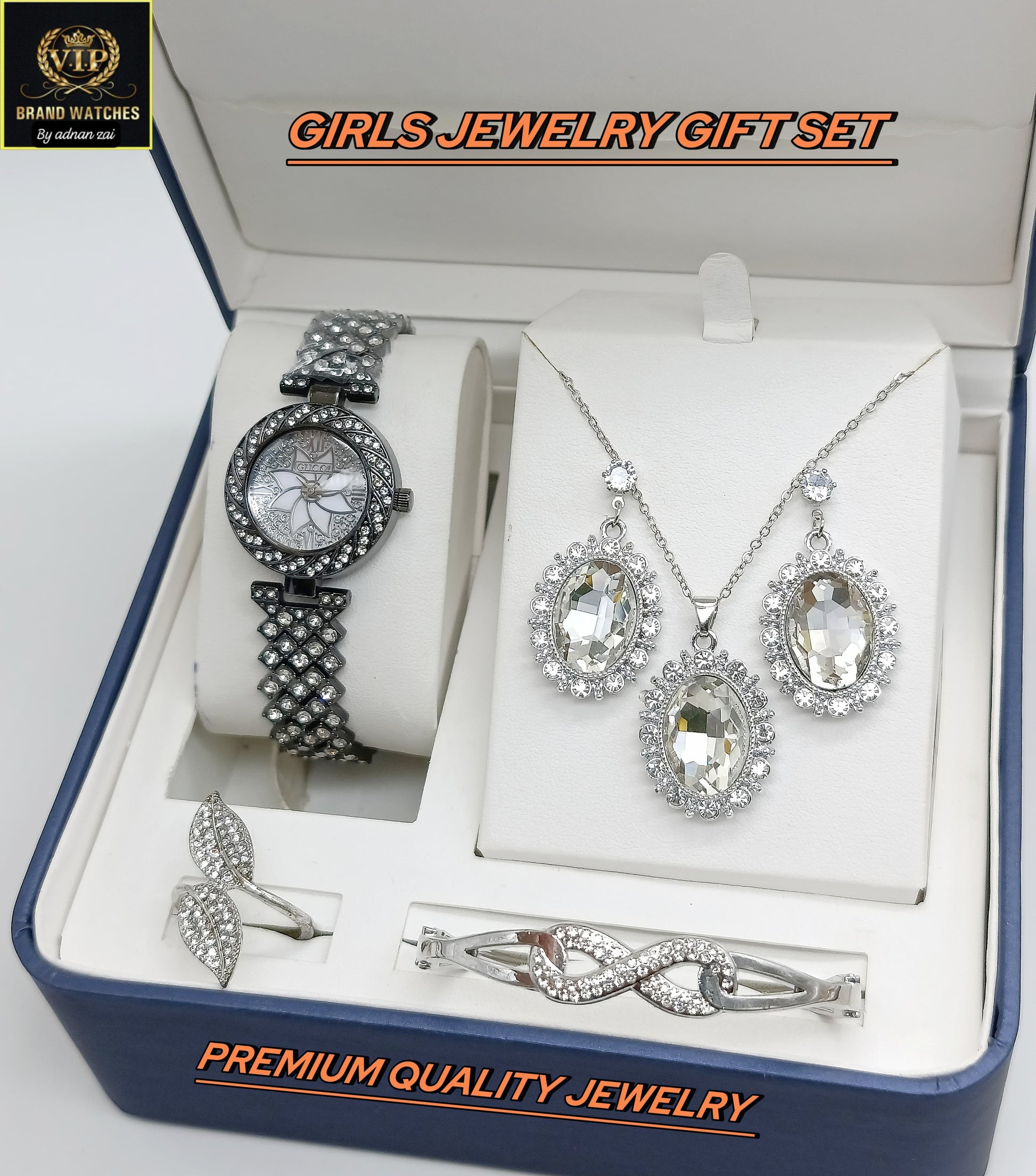 Pack Of 5 Watch Gift Set 015 ( Watch + Necklace + Bracelet + Ring + Earrings )