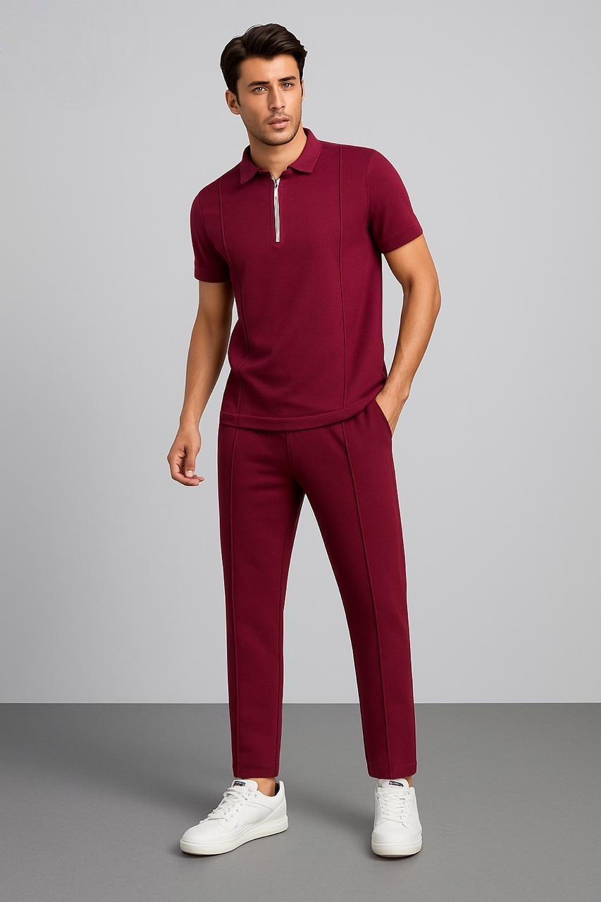Men Stripe Zipper Style Maroon Tracksuit