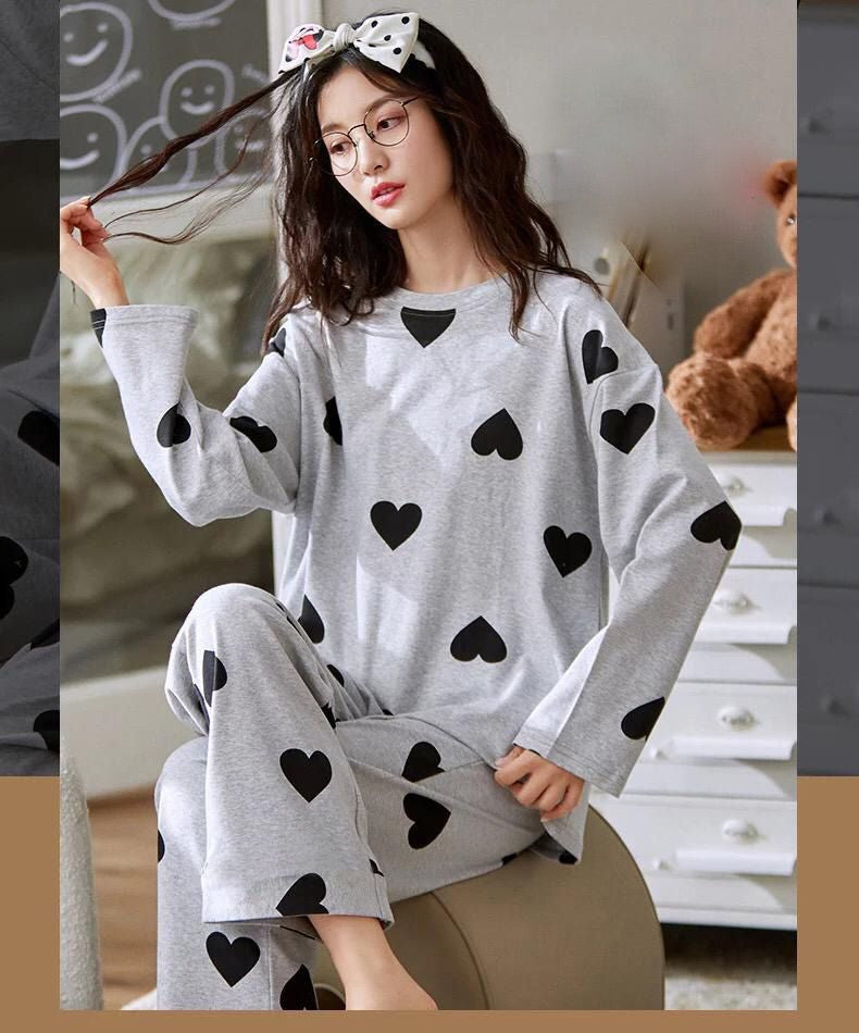 Grey Heart Nighty Suit For Women