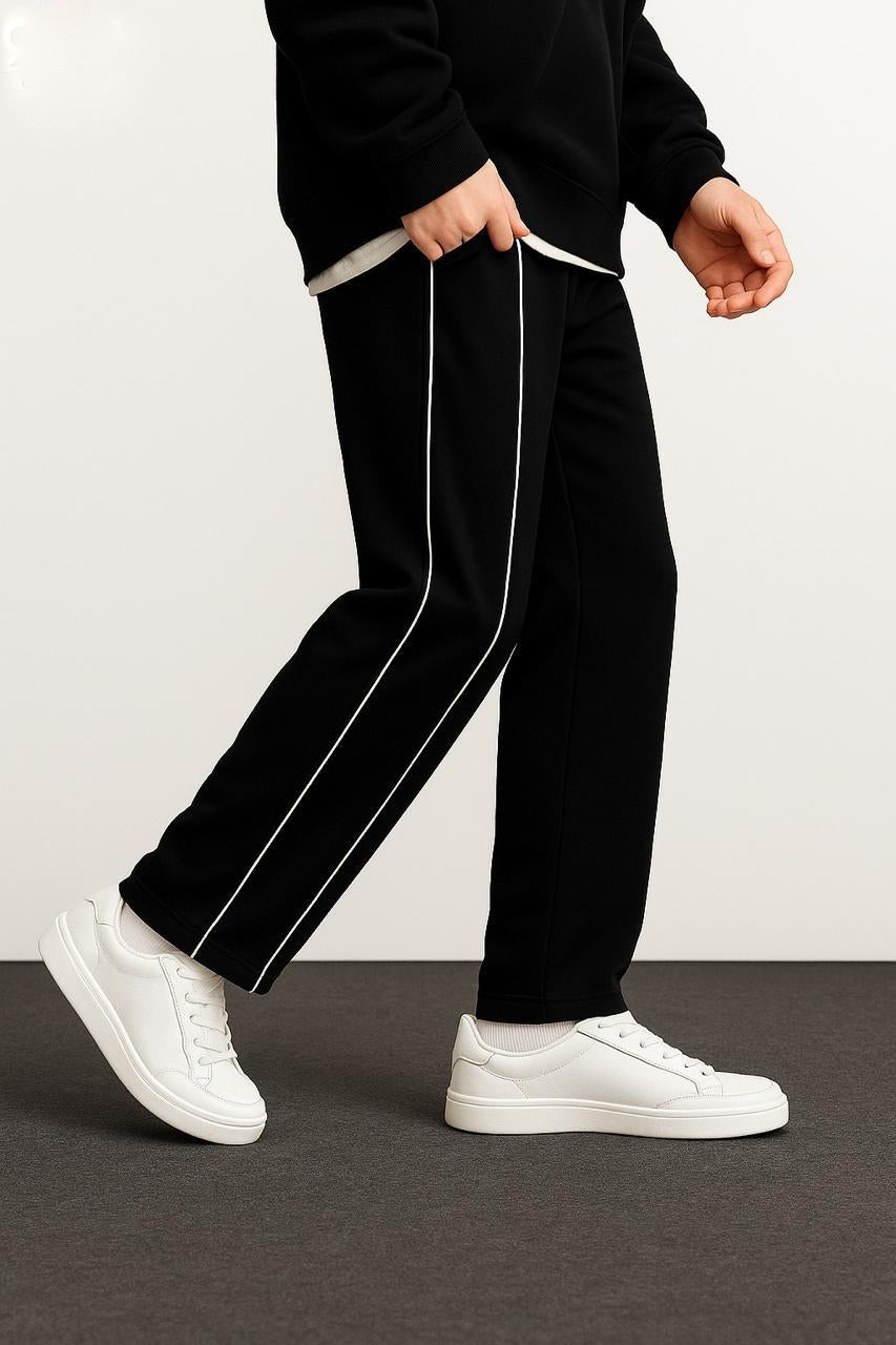 Men Side Stripe Baggy Black Trouser