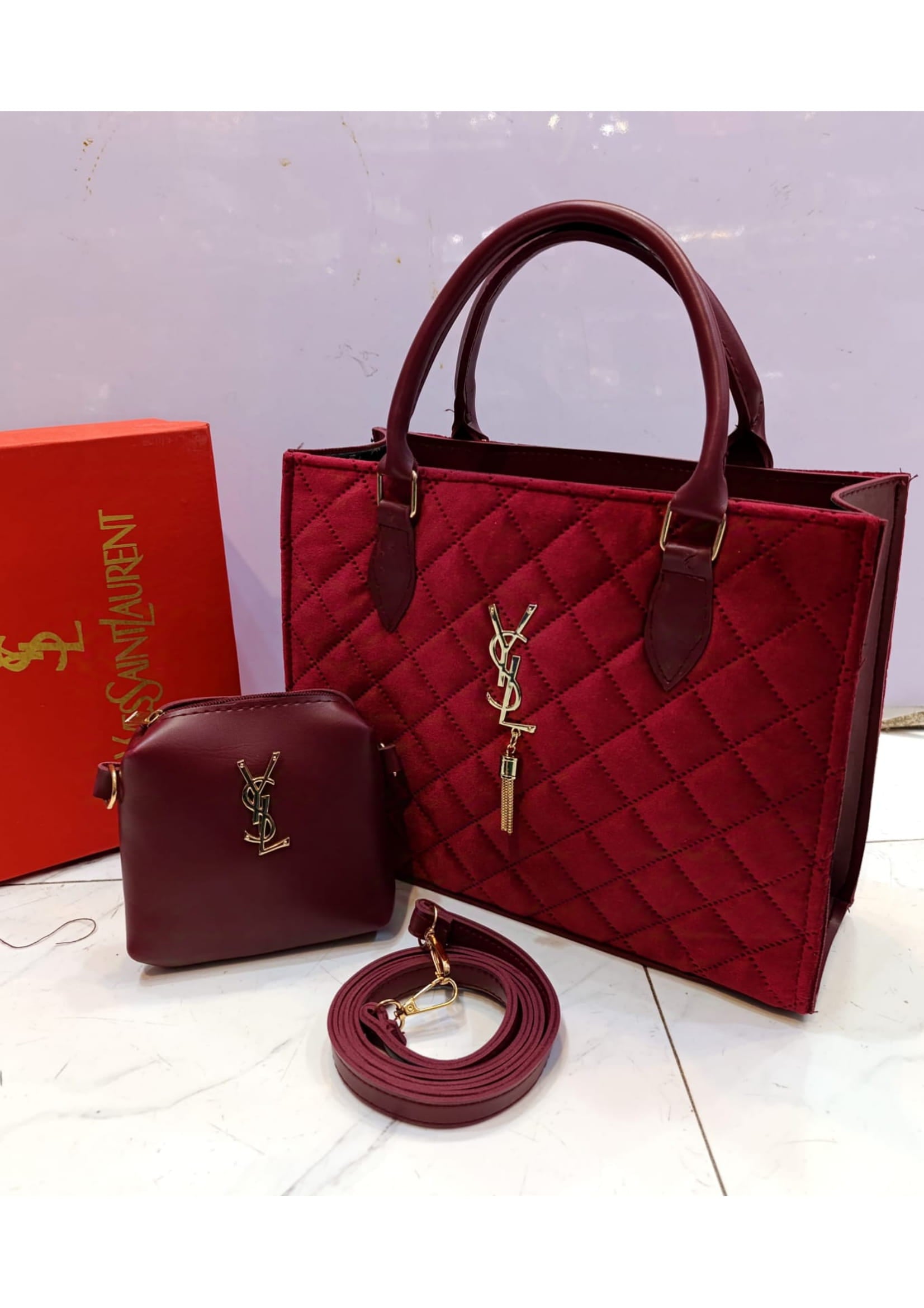 Branded Louis Vuitton Design Red Tote Hand Bag With Pouch