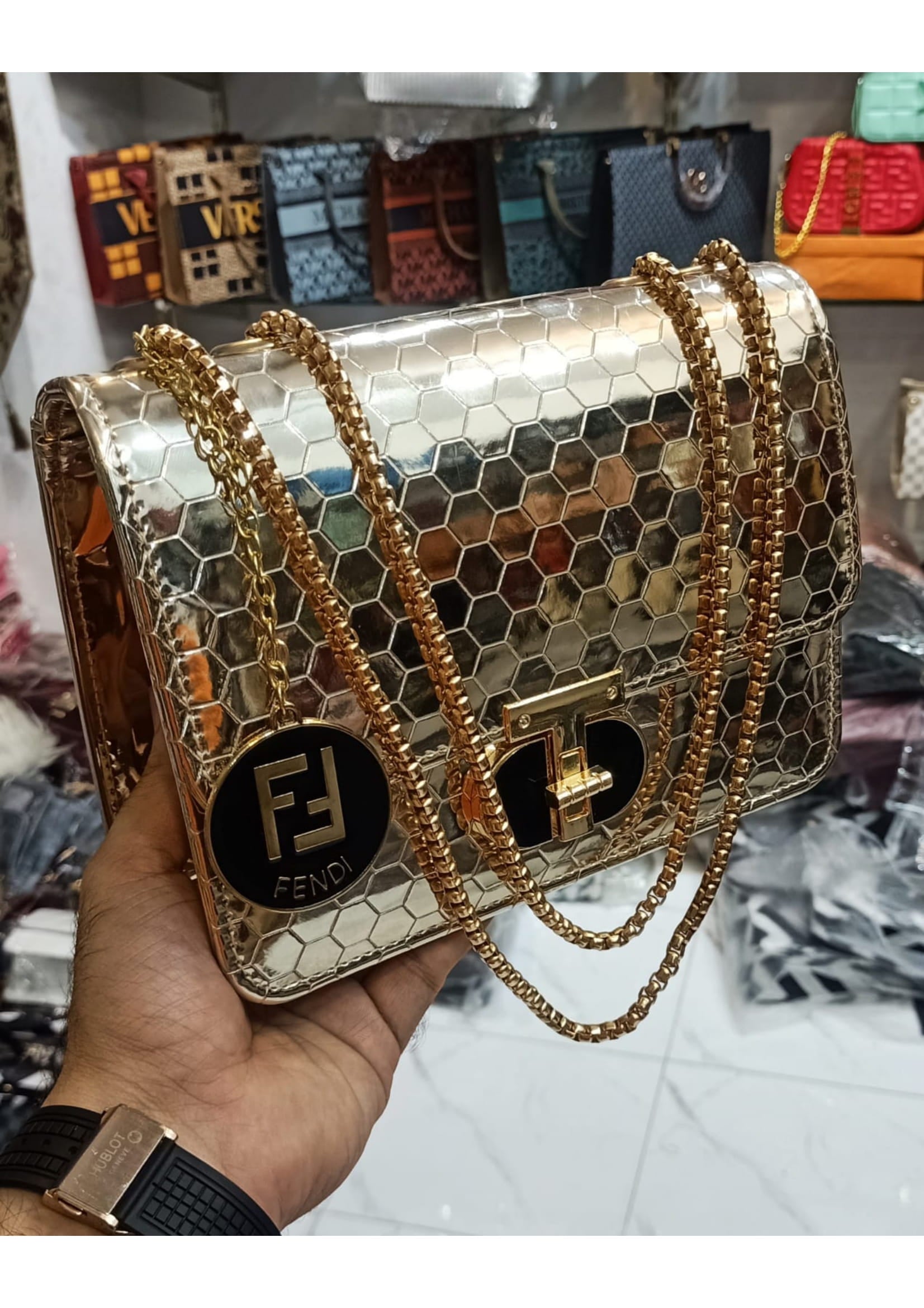 Premium Fendi Stylish Gold Crossbody Bag
