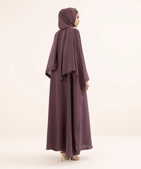 Purple Embroidered Kaftan Abaya Set