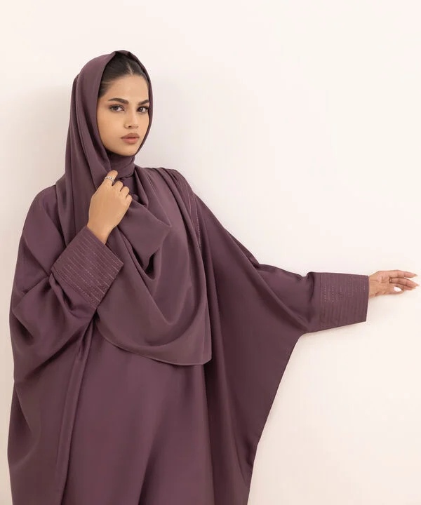 Purple Embroidered Kaftan Abaya Set