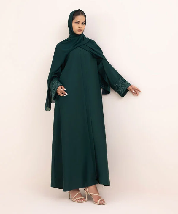 Green Button Through Abaya Set