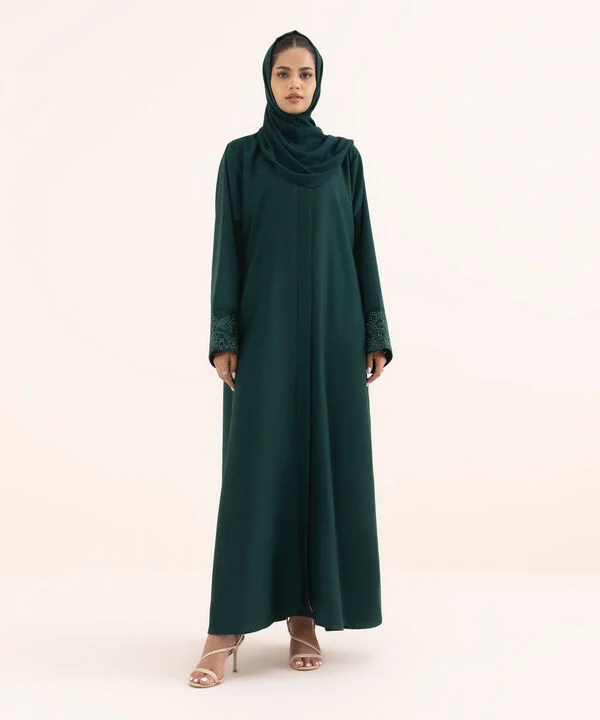 Green Button Through Abaya Set