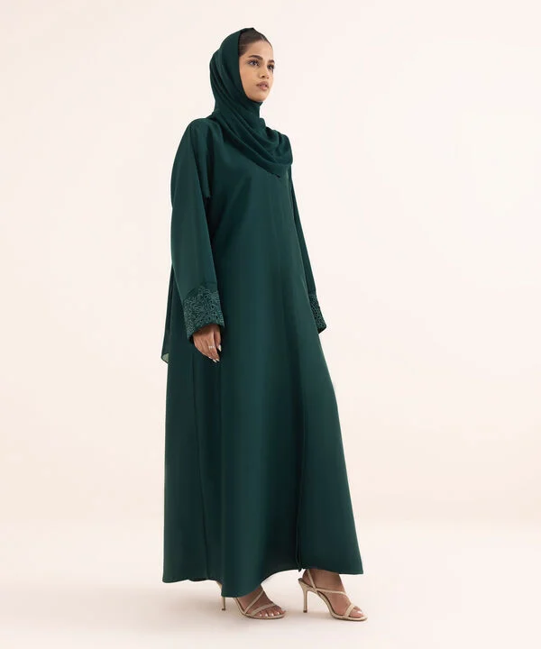 Green Button Through Abaya Set