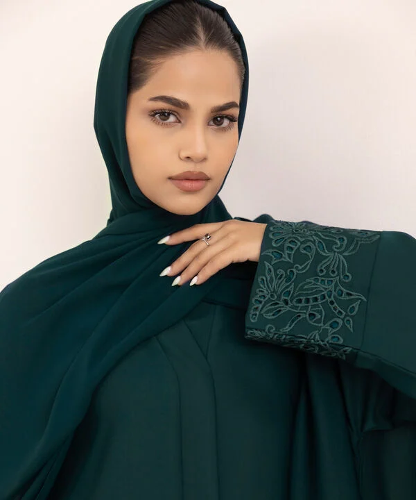 Green Button Through Abaya Set