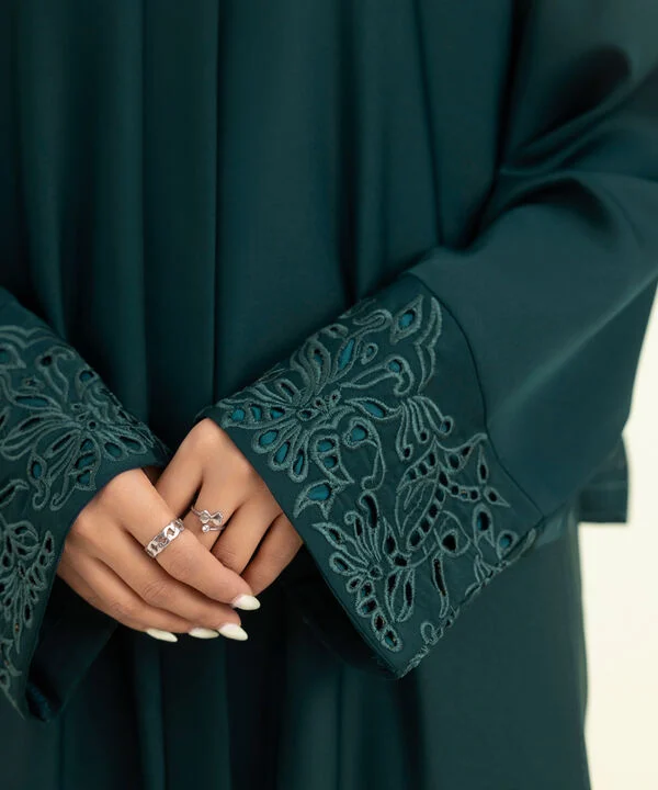 Green Button Through Abaya Set