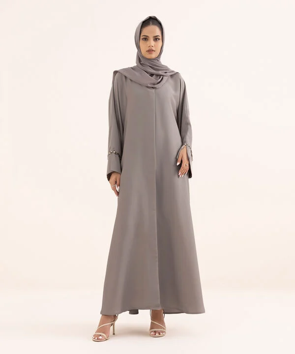 Grey Hand Embellished Abaya Set