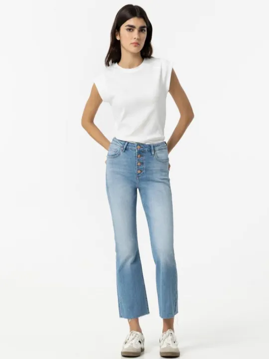 Sky Blue Button Denim Jeans For Women