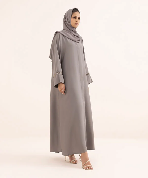 Grey Hand Embellished Abaya Set