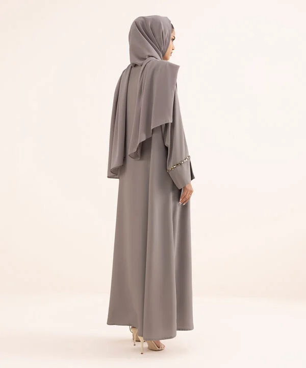 Grey Hand Embellished Abaya Set