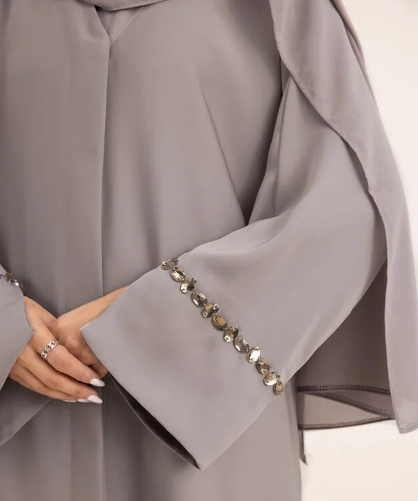 Grey Hand Embellished Abaya Set