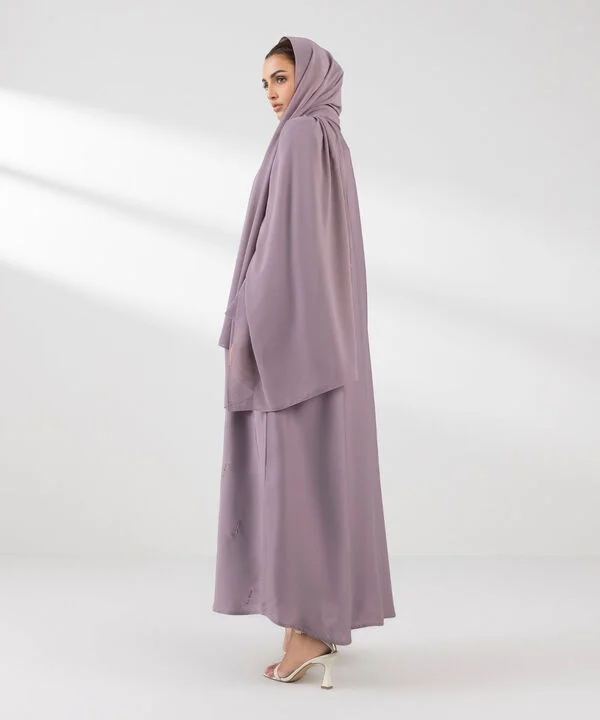 Button Purple Through Abaya Set