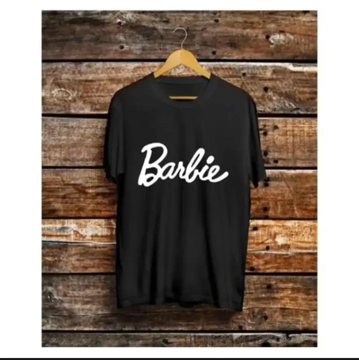 Black Round Neck Half Sleeves Barbie T-shirt For Women