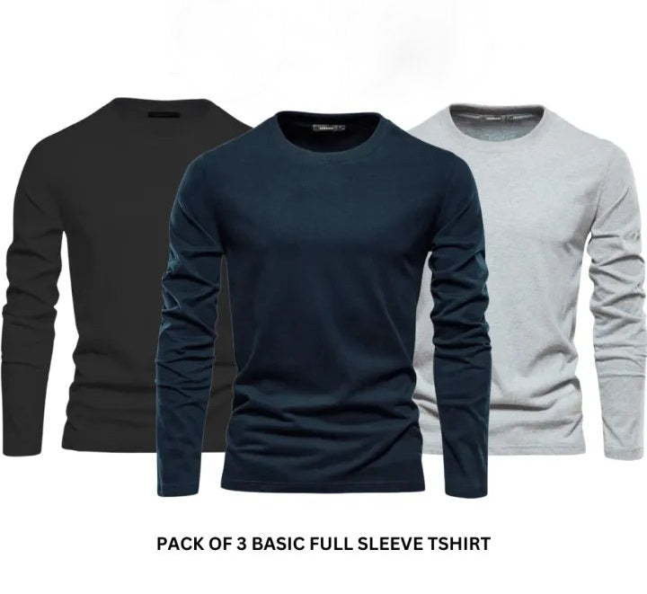 Pack Of 3 Round Neck Full Sleeve T-shirt