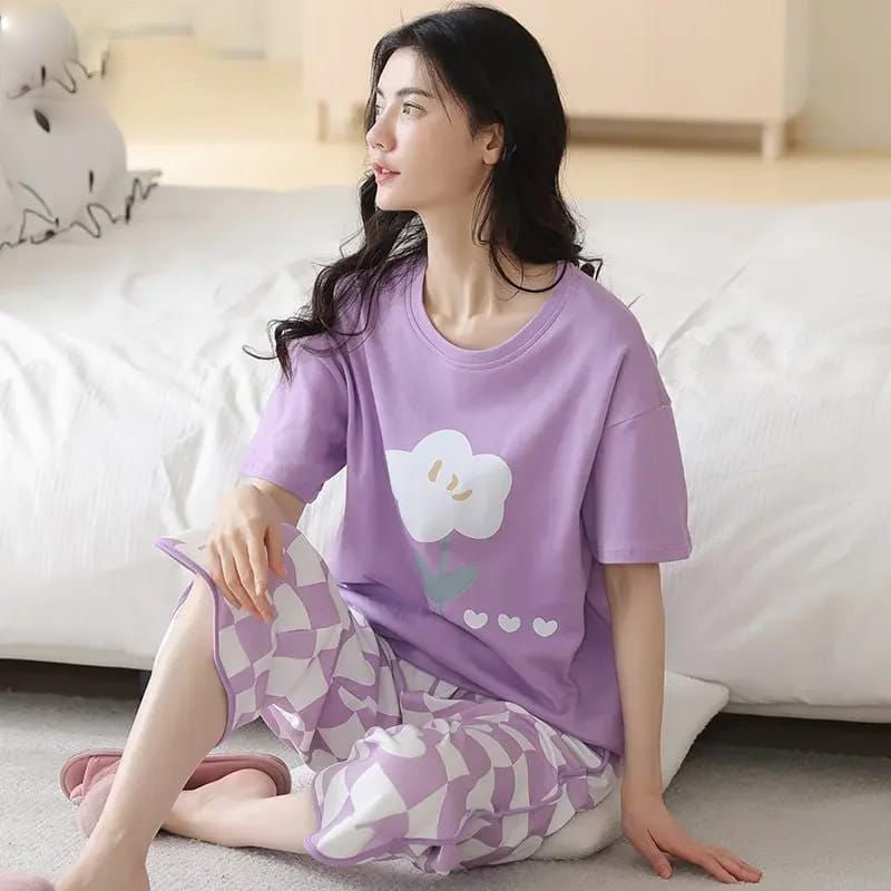 Purple Cloud Nighty Suit For Women