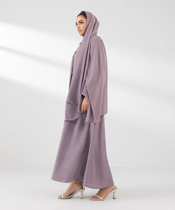 Button Purple Through Abaya Set