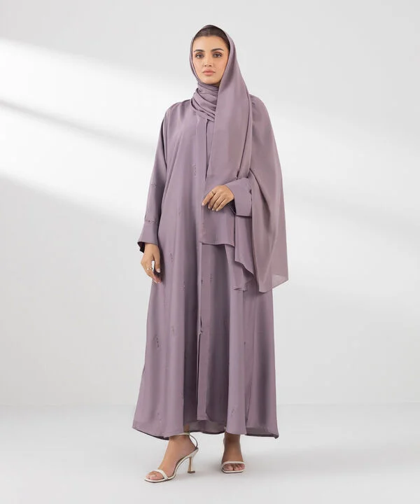 Button Purple Through Abaya Set