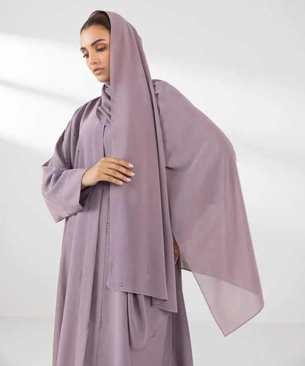 Button Purple Through Abaya Set