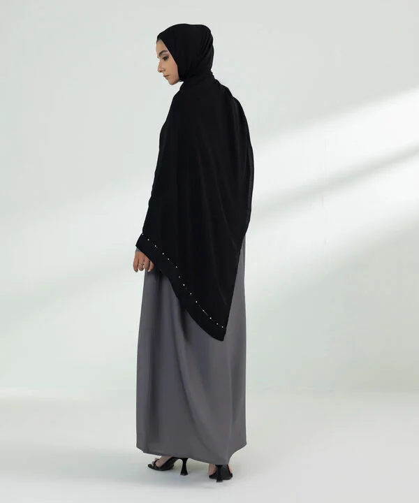 Basic Grey Abaya With Black Scarf