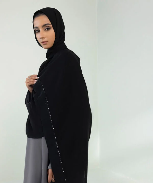 Basic Grey Abaya With Black Scarf