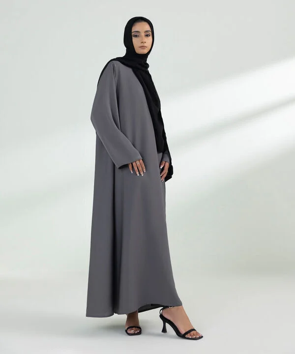 Basic Grey Abaya With Black Scarf