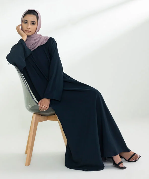 Basic Navy Blue Abaya With Purple Scarf