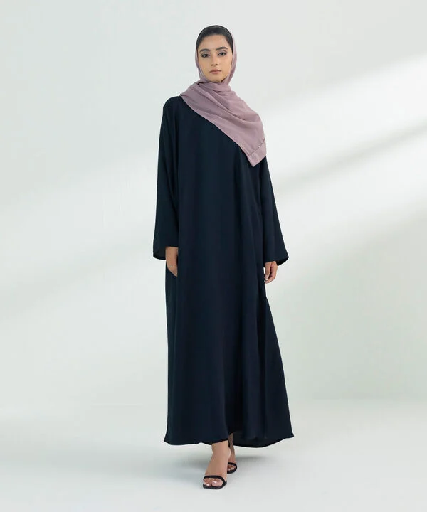 Basic Navy Blue Abaya With Purple Scarf