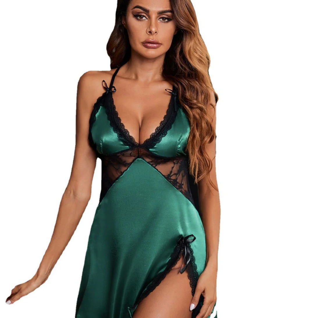 Front Lace Silky Side Cut Nighty