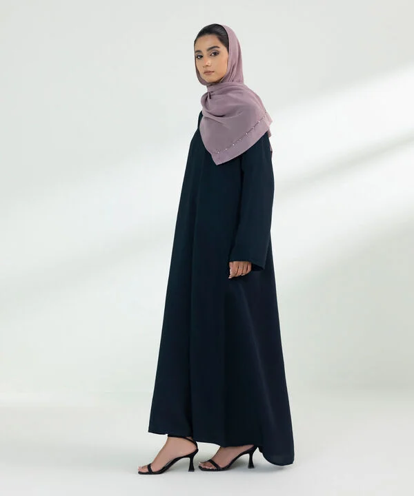 Basic Navy Blue Abaya With Purple Scarf