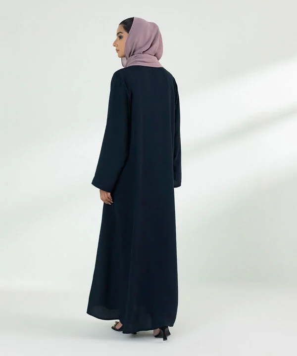 Basic Navy Blue Abaya With Purple Scarf