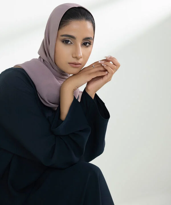 Basic Navy Blue Abaya With Purple Scarf