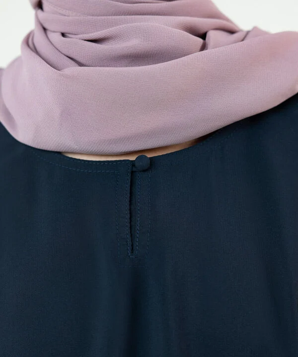Basic Navy Blue Abaya With Purple Scarf