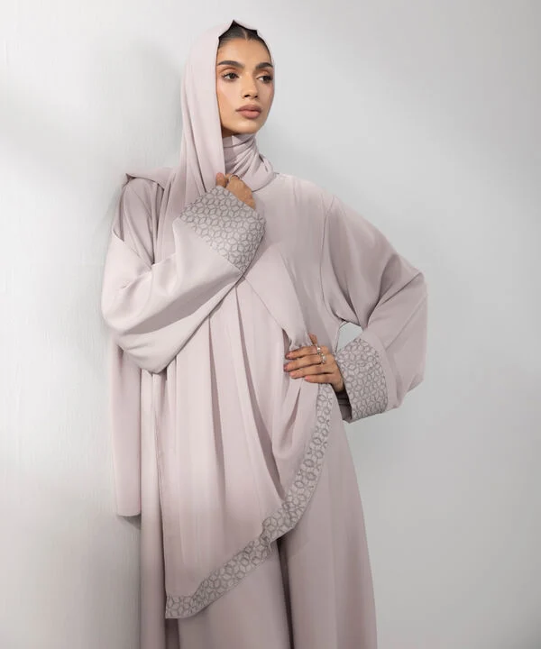 Beige Embroidered Abaya Set