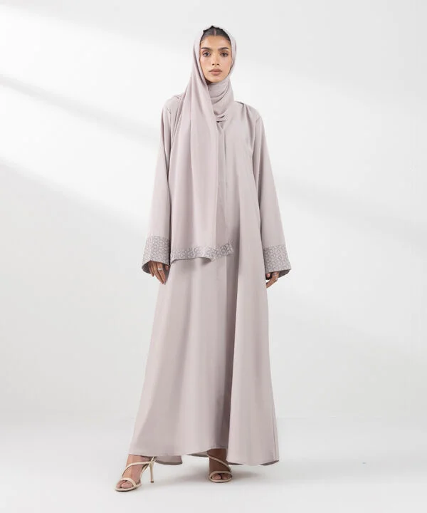 Beige Embroidered Abaya Set