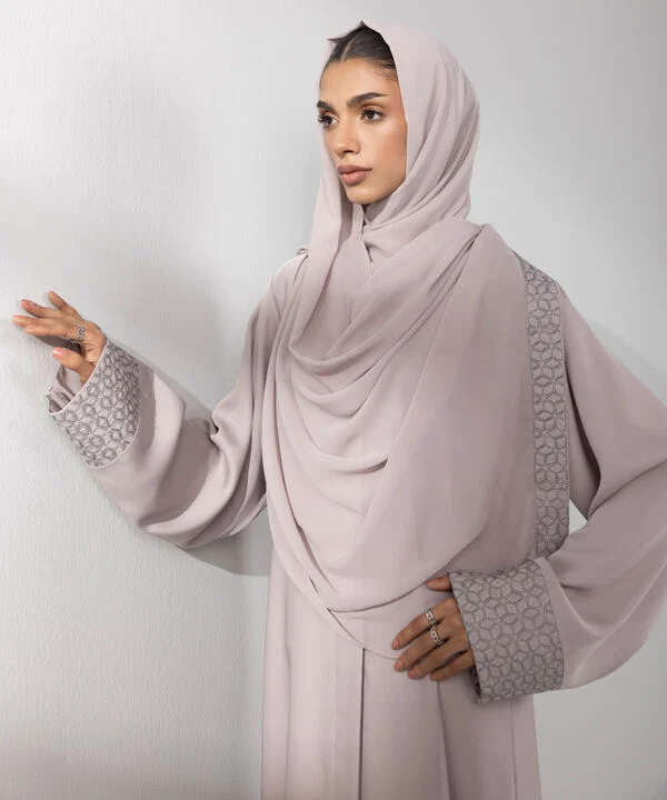 Beige Embroidered Abaya Set