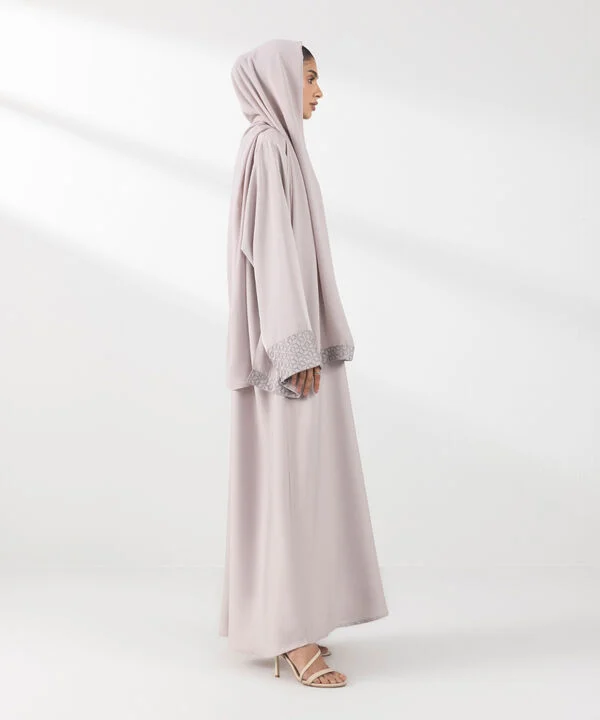 Beige Embroidered Abaya Set