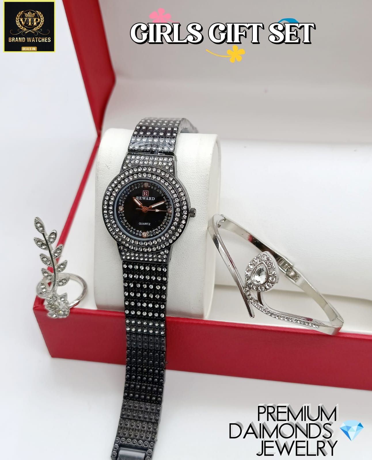 Pack Of 3 Set For Women GGS5 ( Watch + Bracelet + Ring )