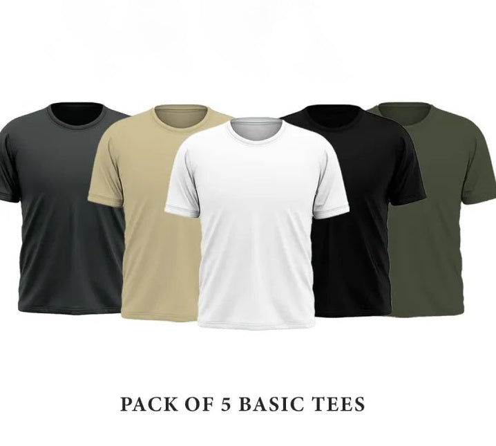 Pack Of 5 Multicolor Round Neck Half Sleeve T-shirt