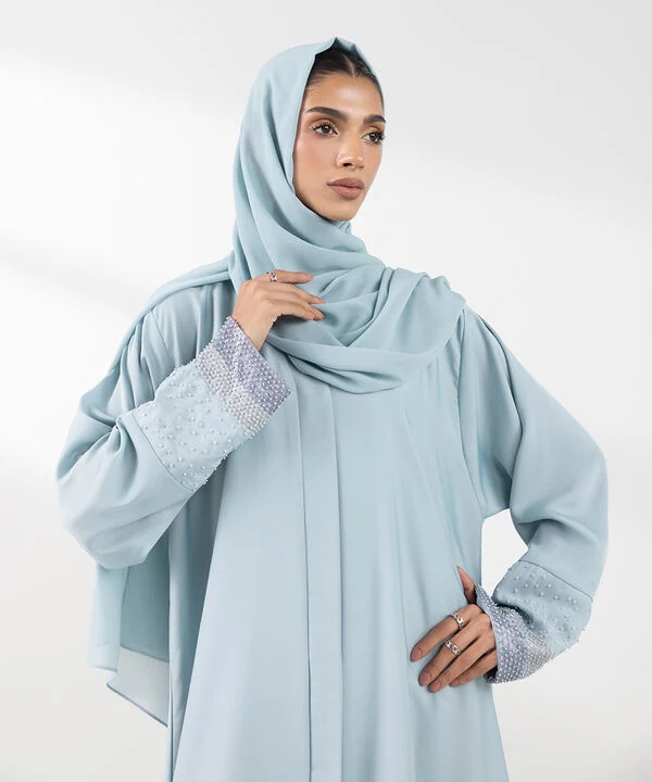Sky Blue Hand Embellished Abaya Set