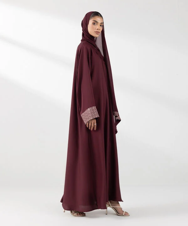 Maroon Embroidered Abaya Set