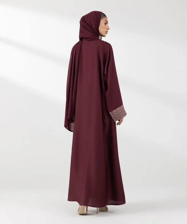 Maroon Embroidered Abaya Set
