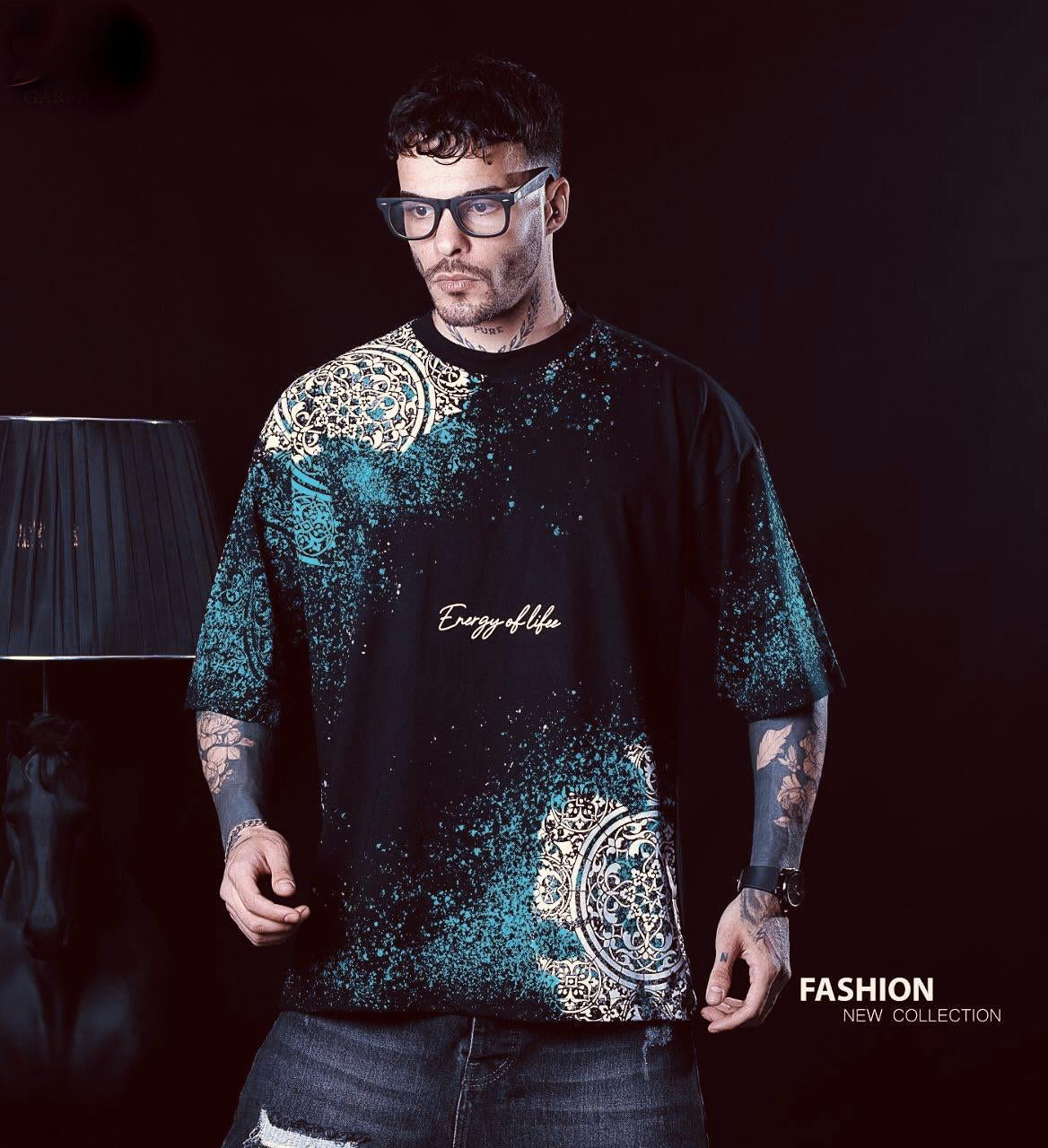 Branded Black Printed Drop Shoulder T-shirt