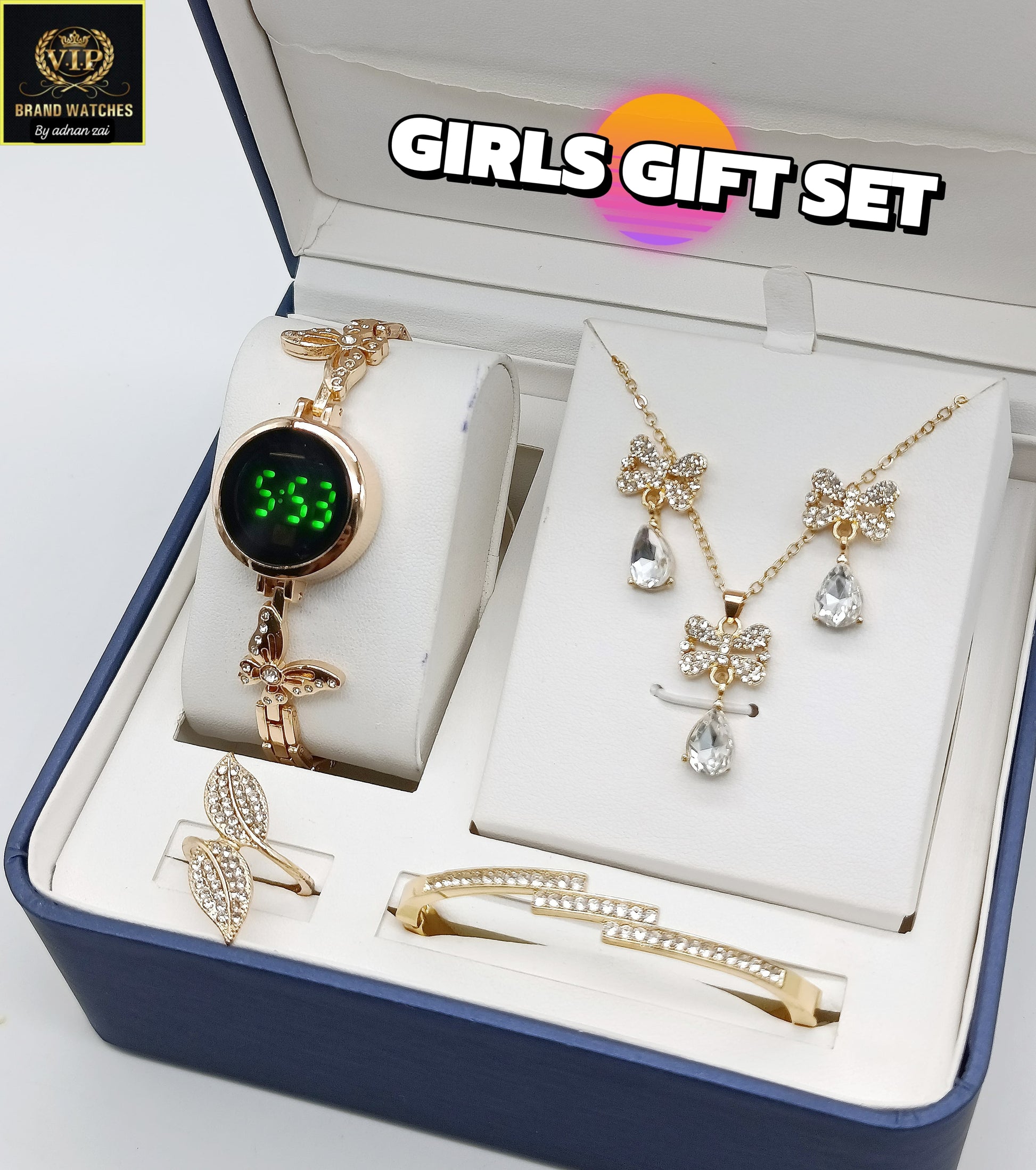 Pack Of 5 Watch Gift Set 01 ( Watch + Necklace + Bracelet + Ring + Earrings )